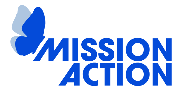 Mission Action logo (in English with butterfly, in blue)