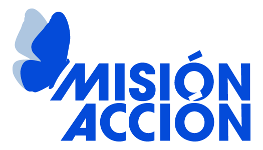 Misión Acción logo with butterfly in blue